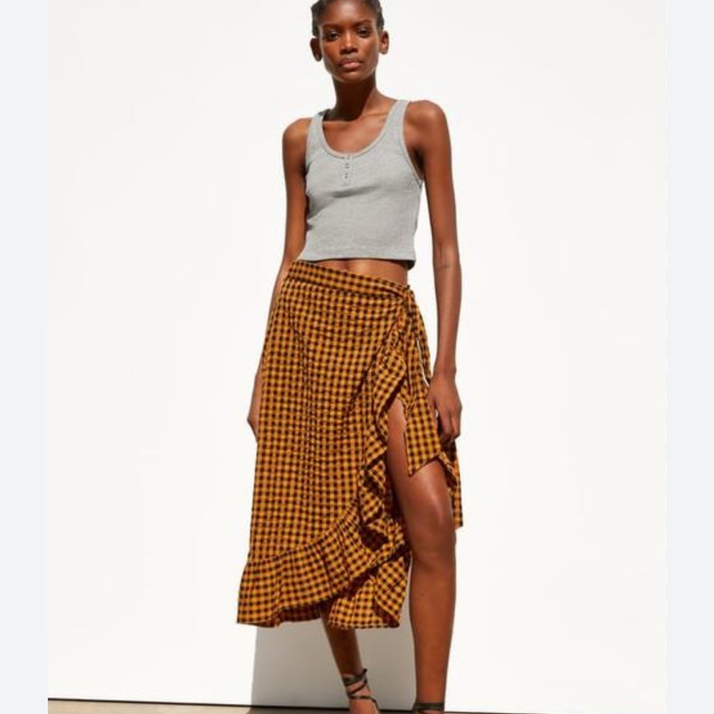 Boho Ruffle wrap skit with side tie plaid freepeople boho inspired